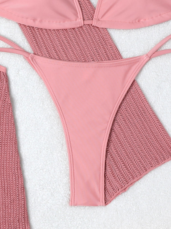 Mesh drawstring three-piece Bikini set