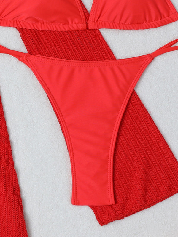 Mesh drawstring three-piece Bikini set
