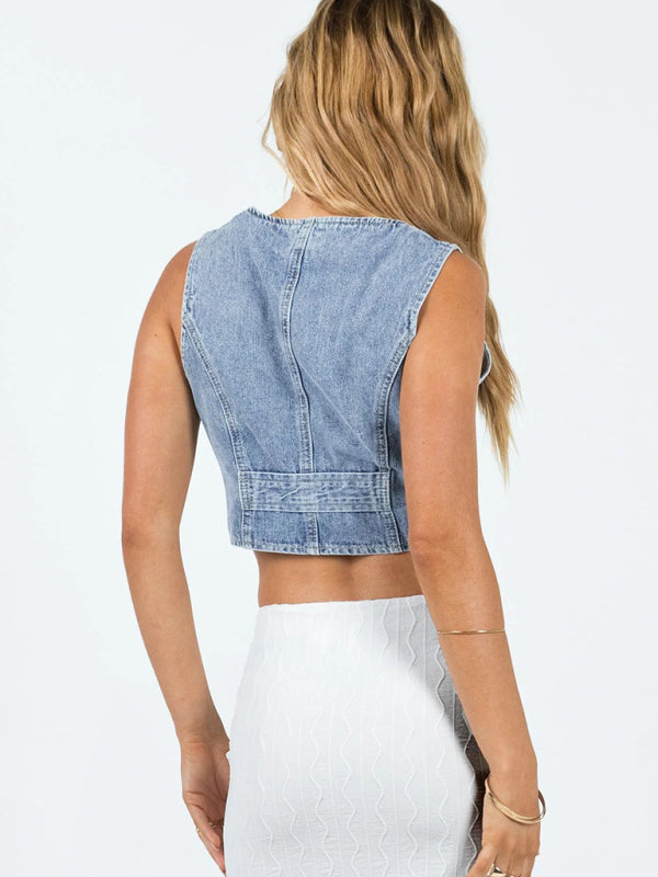 V-neck denim vest top