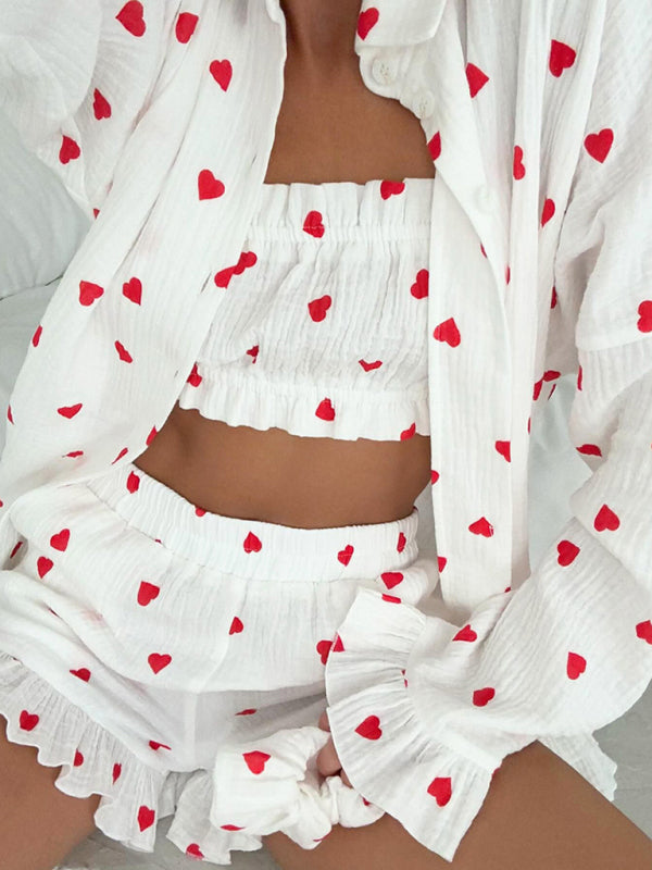 Cute heart tube top and pajama set