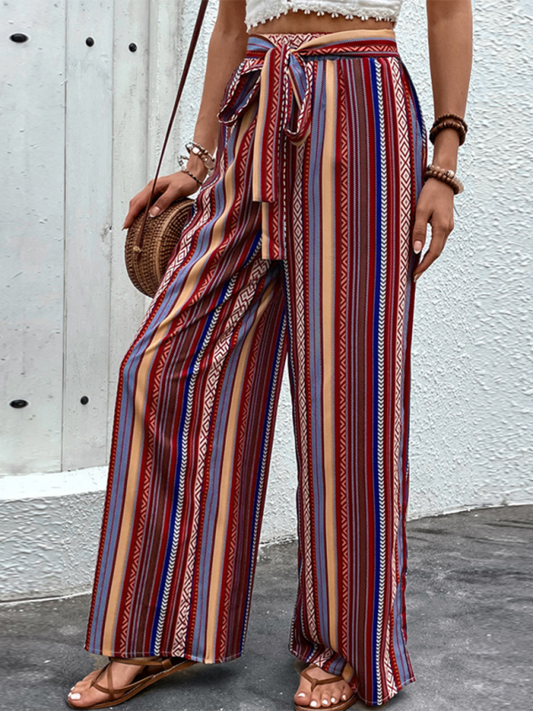 Loose striped high waist elastic pants