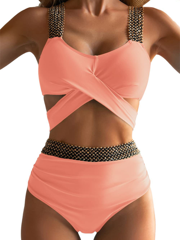 Backless two-piece cross strap bikini