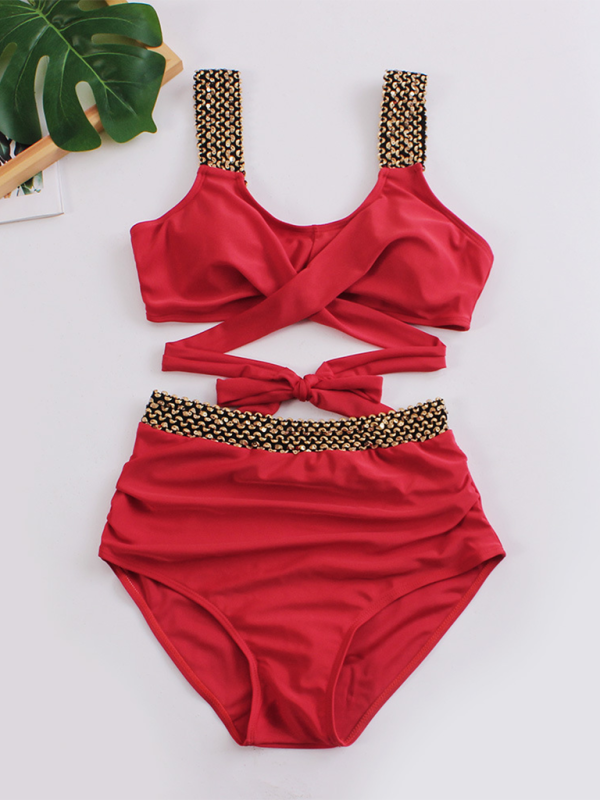 Backless two-piece cross strap bikini