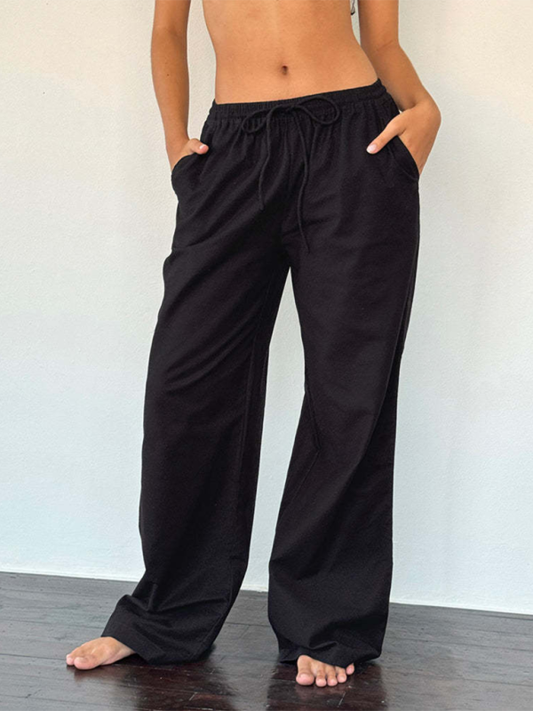 Striped loose straight-leg trousers