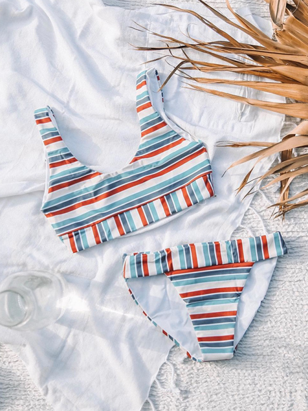 Striped high waist two-piece swimsuit