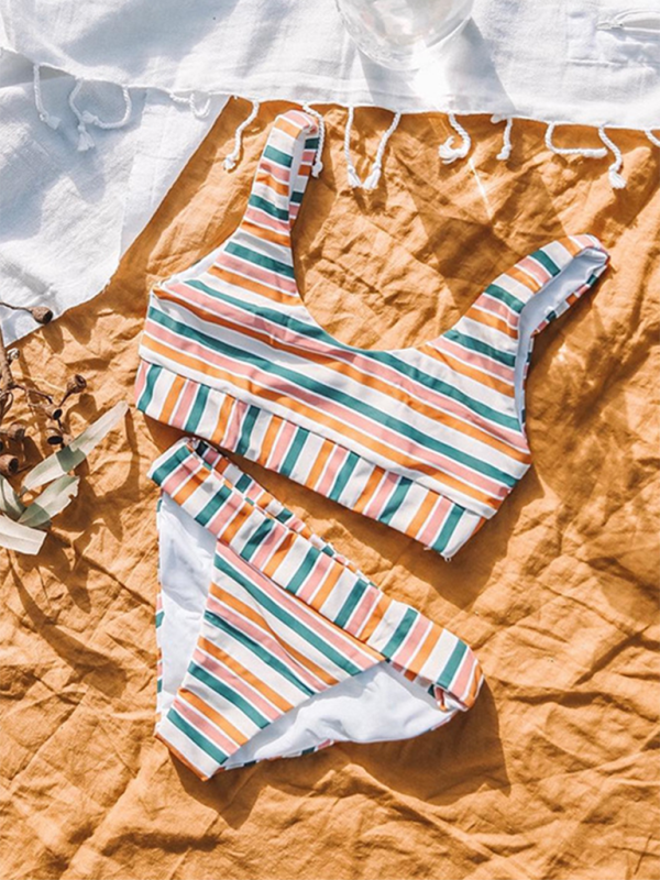 Striped high waist two-piece swimsuit