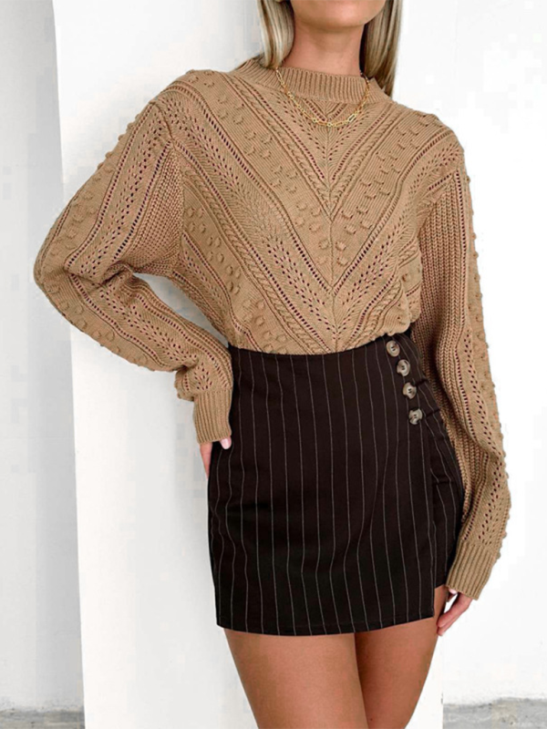 Round neck jacquard sweater