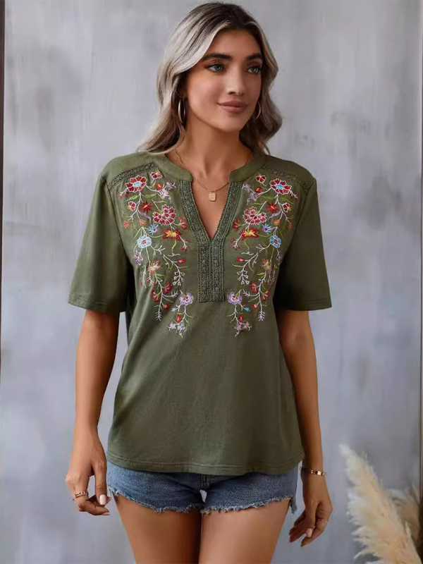 Embroided stitching lace top