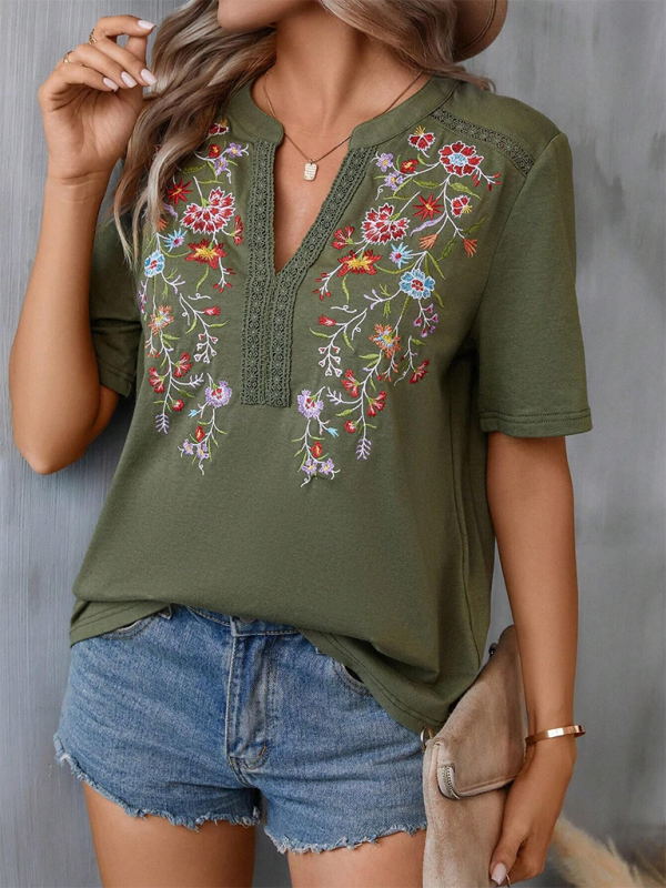 Embroided stitching lace top