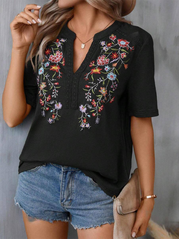 Embroided stitching lace top