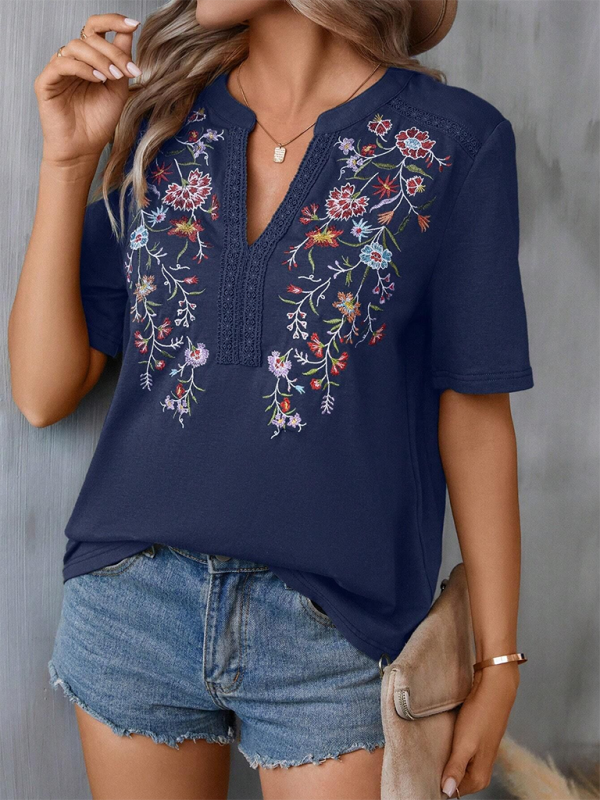 Embroided stitching lace top