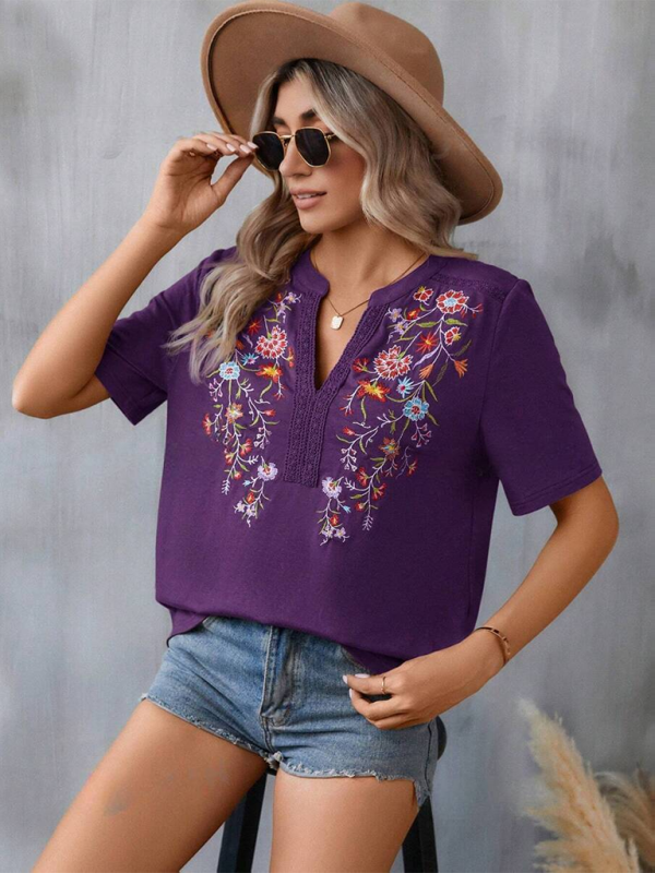 Embroided stitching lace top