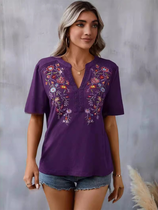 Embroided stitching lace top