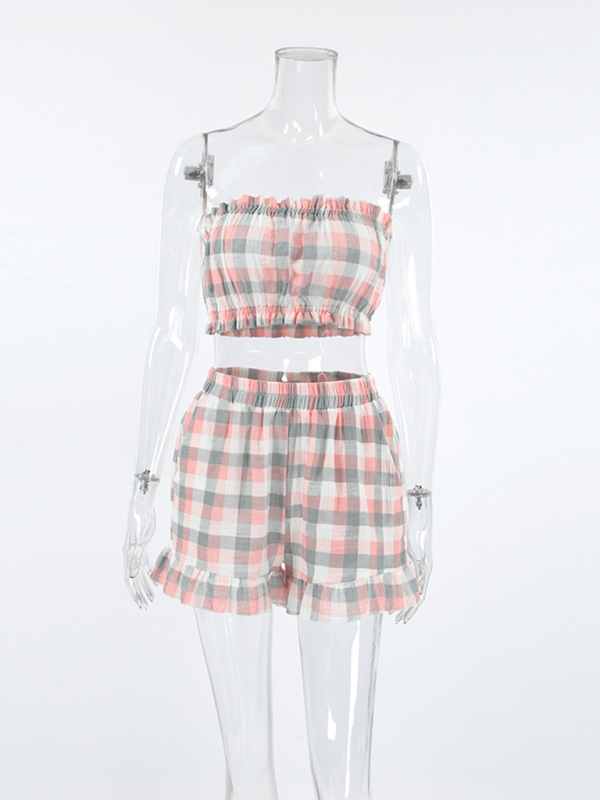 Plaid ruffled lounge wear