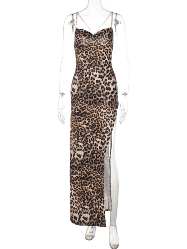 Leopard Print Backless Midi Dress