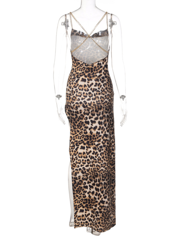 Leopard Print Backless Midi Dress