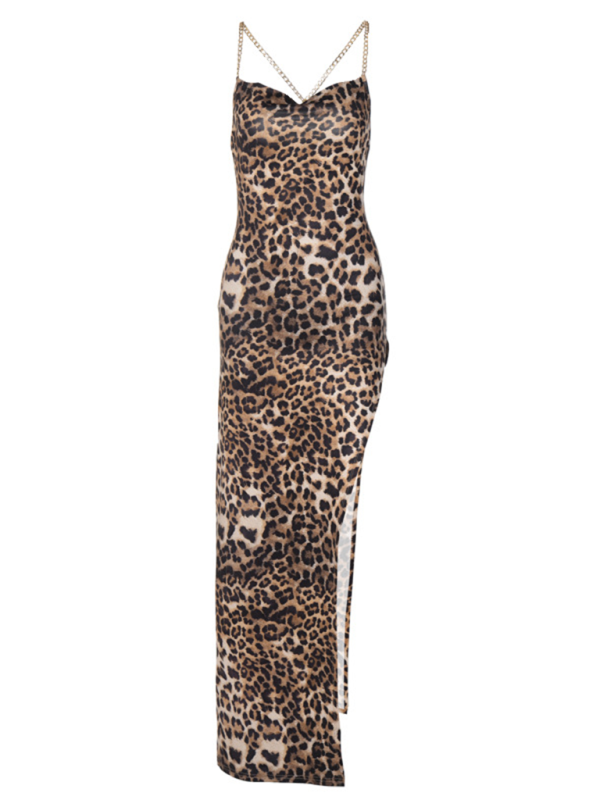 Leopard Print Backless Midi Dress