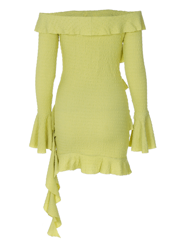 Ruffled trumpet sleeve ribbon dress