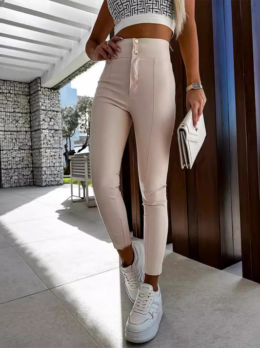 High-waisted stretch PU leather skinny pants